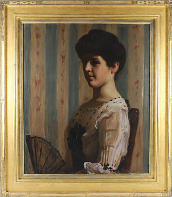 Oil on Canvas Lady with a Black Fan