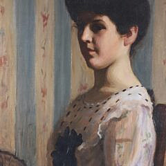 Art Nouveau Oil on Canvas “Lady with a Black Fan”