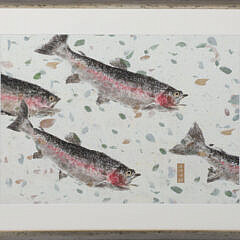 Pair of Japanese Woodblock Reprints of Salmon and Sunfish