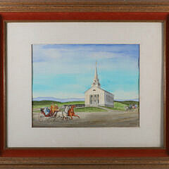 W.A.W. Davison Watercolor “Dashing to Sunday Services”