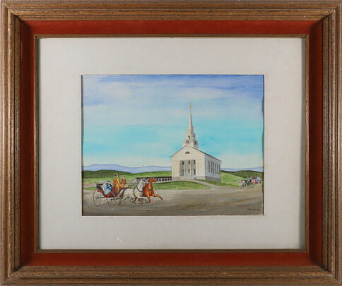 W.A.W. Davidson Watercolor "Dashing to Sunday Services"