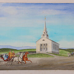 W.A.W. Davison Watercolor “Dashing to Sunday Services”