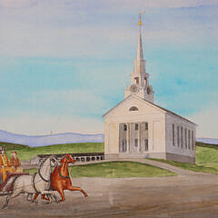 W.A.W. Davison Watercolor “Dashing to Sunday Services”