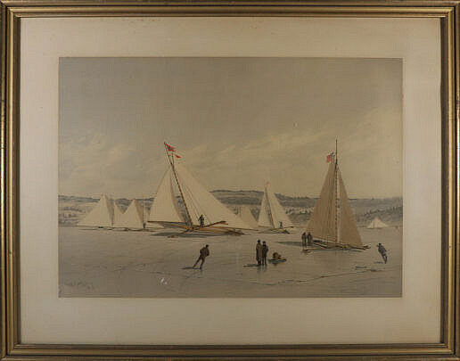 Frederick Cozzens (American 1846-1928) Lithograph "Ice Racing" circa 1884