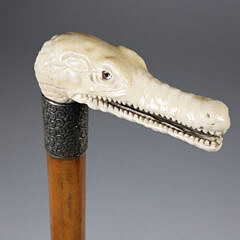 English Finely Carved Crocodile Cane, 19th Century