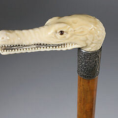 English Finely Carved Crocodile Cane, 19th Century