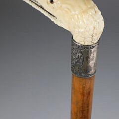 English Finely Carved Crocodile Cane, 19th Century
