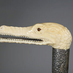English Finely Carved Crocodile Cane, 19th Century