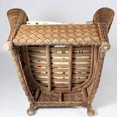 Crosshatch Woven Rattan Wing Chair and Ottoman with Signal Flag Cushions