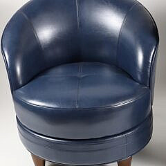 Near Pair of Contemporary Navy Blue Swivel Chairs