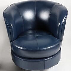 Near Pair of Contemporary Navy Blue Swivel Chairs