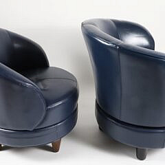 Near Pair of Contemporary Navy Blue Swivel Chairs
