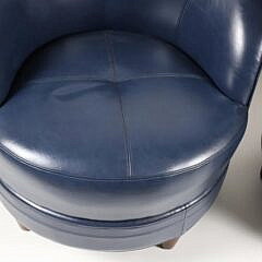 Near Pair of Contemporary Navy Blue Swivel Chairs
