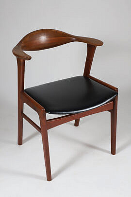 Mid Century Teak and Leather Seat Tub Chair