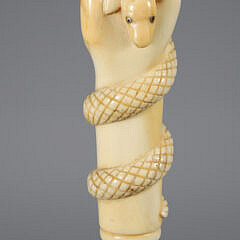 French Maritime Carved Clenched Fist with Snake Walking Stick, circa 1850
