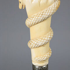 French Maritime Carved Clenched Fist with Snake Walking Stick, circa 1850