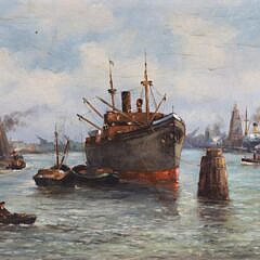 Cornelis Antonius de Vries Oil on Canvas “Active Harbor Scene”