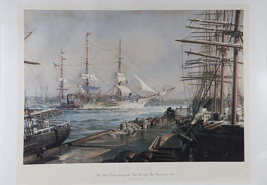 John Stobart (b. 1929) Lithograph "New York", The Abner Coburn leaving for S.F. 1886