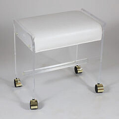 Contemporary Lucite and Stitched Leather Dressing Table Stool