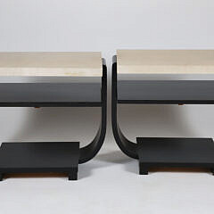 Pair of Art Deco Style Leather and Ebonized Wood Side Tables