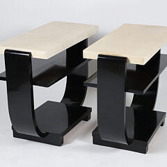 Pair of Art Deco Style Leather and Ebonized Wood Side Tables
