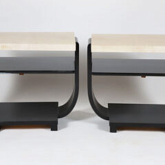 Pair of Art Deco Style Leather and Ebonized Wood Side Tables