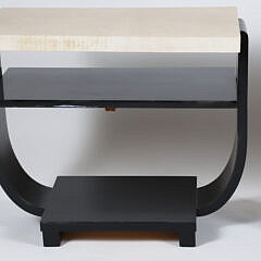 Pair of Art Deco Style Leather and Ebonized Wood Side Tables