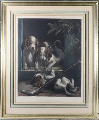 Hunting Dog Print Titled "The First Taste", Published 1875