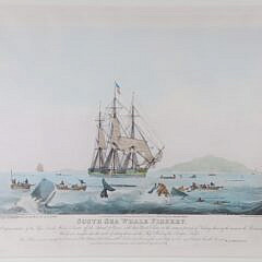 W.J. Huggins Hand Colored Engraving “South Sea Whale Fishery”