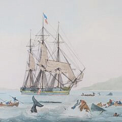 W.J. Huggins Hand Colored Engraving “South Sea Whale Fishery”