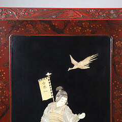 Signed Chinese Red Cinnabar and Mother of Pearl Screen, 19th Century