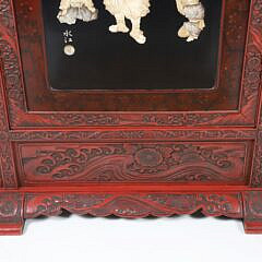 Signed Chinese Red Cinnabar and Mother of Pearl Screen, 19th Century