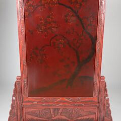 Signed Chinese Red Cinnabar and Mother of Pearl Screen, 19th Century