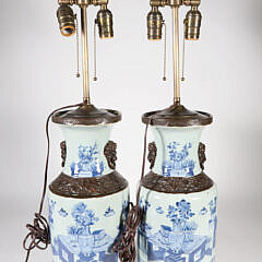 Pair of Chinese Blue and White Porcelain Vases Mounted as Lamps