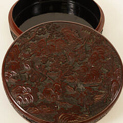 Fine Carved Cinnabar Round Box, 19th Century