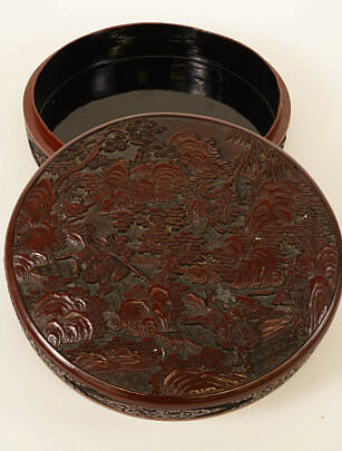 Fine Carved Cinnabar Round Box, 19th Century