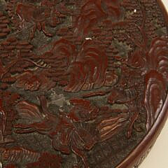 Fine Carved Cinnabar Round Box, 19th Century