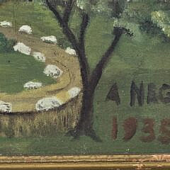 American Folk Art Oil on Linen Home Stead Painting