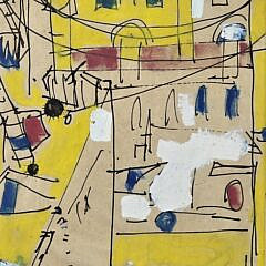 Abstract Mixed Media Courtyard Drawing on Paper