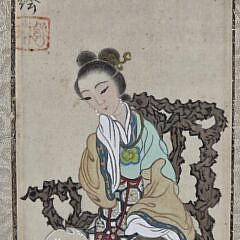 Pair of Antique Chinese Geisha Girl Portraits on Rice Paper