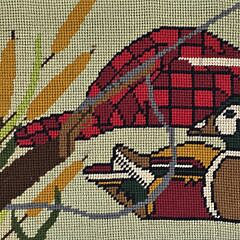 Vintage Duck Hunting Framed Pictorial Needlepoint, 20th century