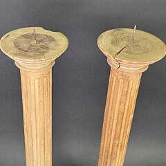 Pair of Antique/Vintage Reeded Wood Candlestick Torcheres, 20th century