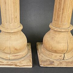 Pair of Antique/Vintage Reeded Wood Candlestick Torcheres, 20th century