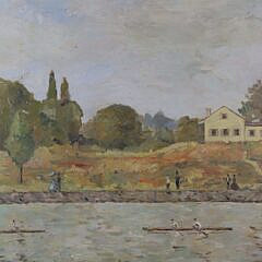 L. Sacks Oil on Board “Crewing on the River”, circa 1896