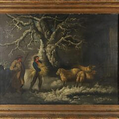 18th Century Oil on Canvas "Winter Wheat for the Sheep"
