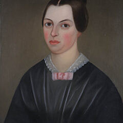 American Folk Art Oil on Canvas “Portrait of a Woman”, 19th Century