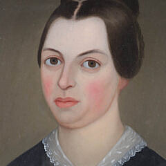 American Folk Art Oil on Canvas “Portrait of a Woman”, 19th Century