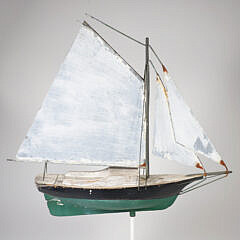 Vintage Painted Schooner Weathervane with Tin Sails