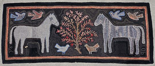 Vintage Folk Art Hooked Rug