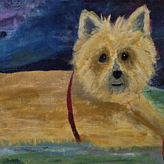 Lynn Medeiros Acrylic, “The Miss” Still Life Dog Portrait